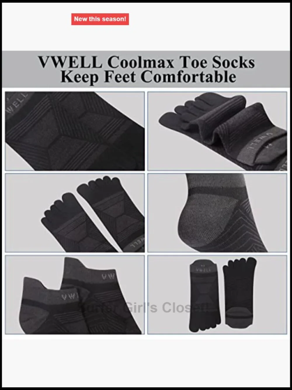 COOLMAX Five Finger Toe Socks No Show Athletic Performance 3 Pairs